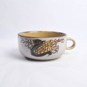 Vintage Otagiri Speckled Stoneware Yellow Corn Mug Soup Potage Japan 70s Style